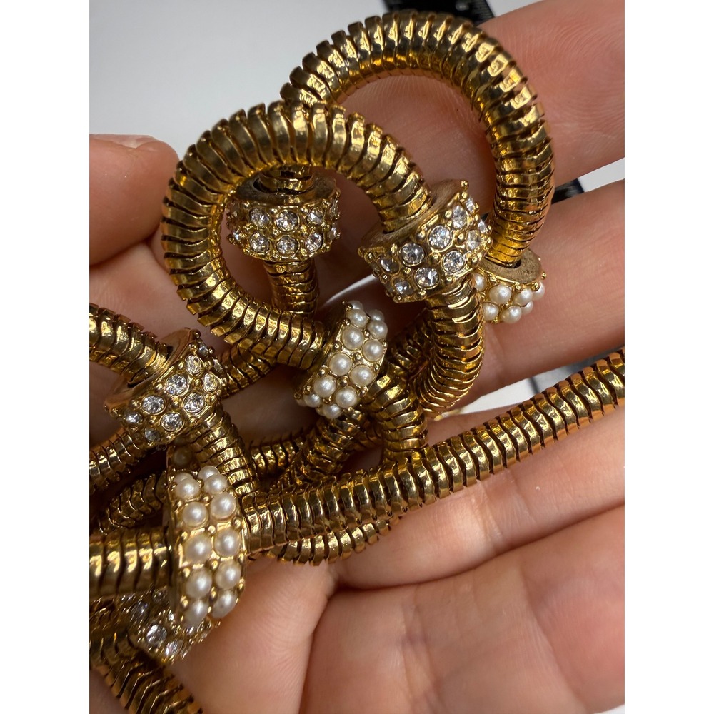 Ann Taylor Gold Tone Snake Chain Faux Pearl Crystal Rondelle Necklace